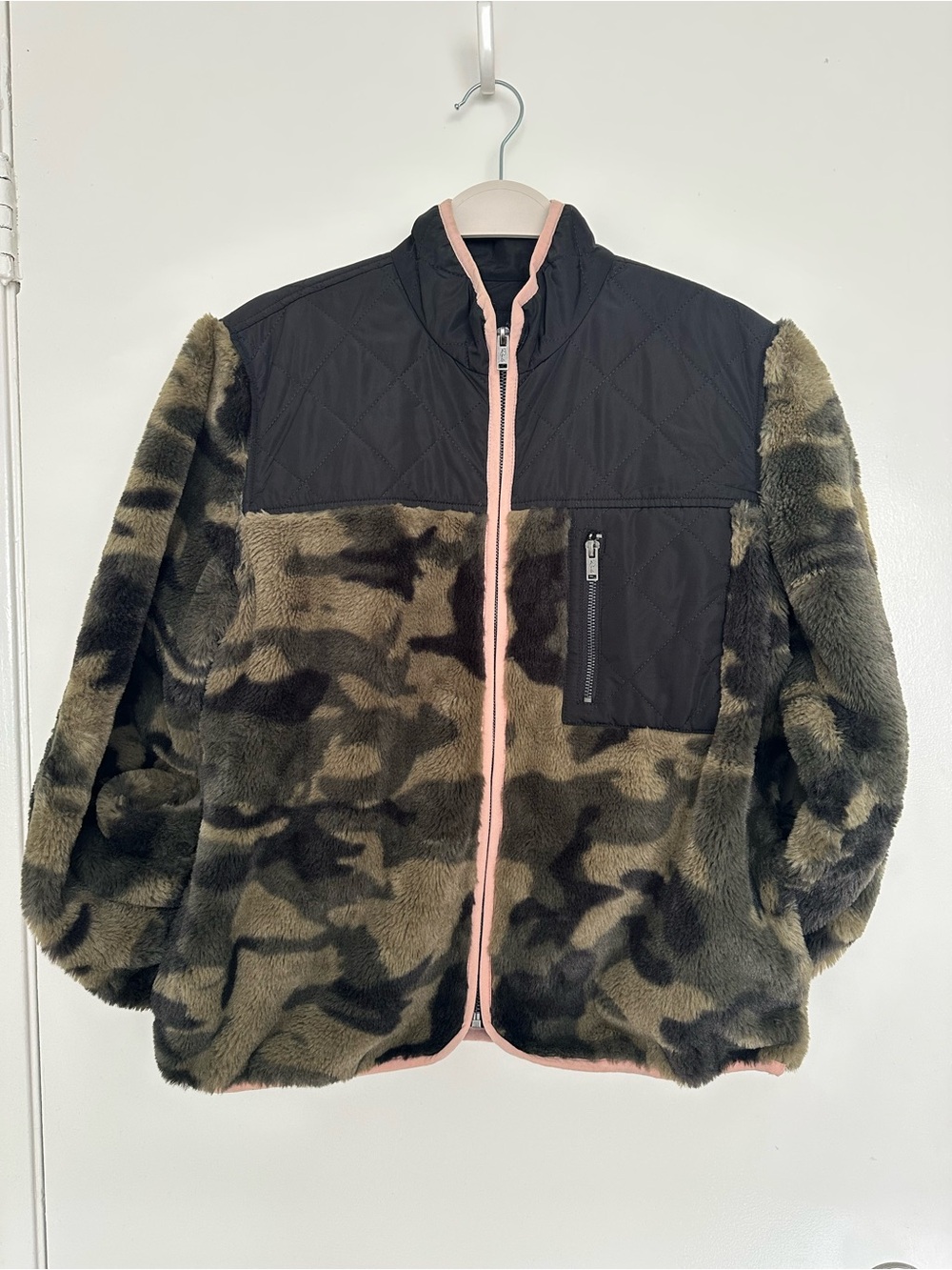 Rails Camouflage Faux Fur Jacket with Pink Trim
